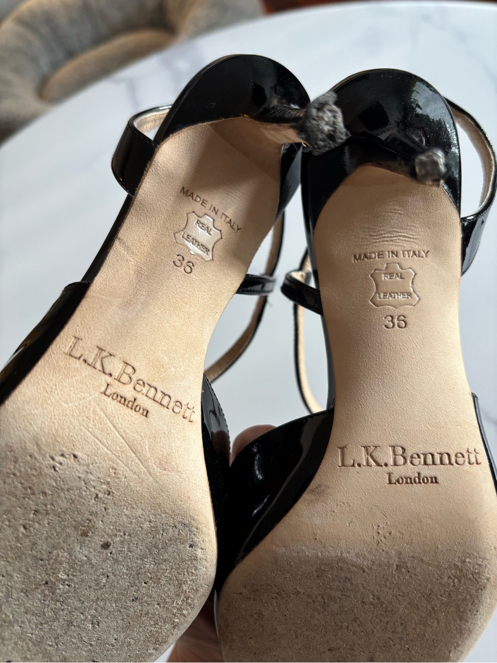 LK Bennett Black Patent Peep-Toe Slingback Heels - Picture 6 of 6